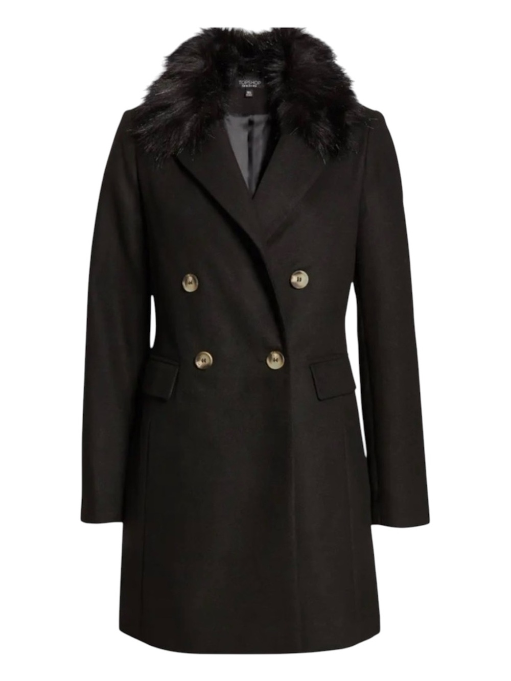 TOPSHOP Naomi Double Breasted Longline Coat Black Size 4